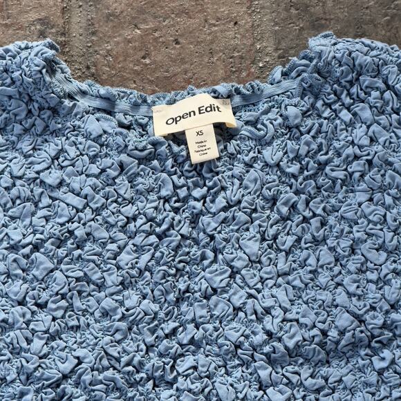 Open Edit Powder Blue Top Stretchy Smocked Cropped Sleeveless Ruched Size XS - Picture 2 of 6